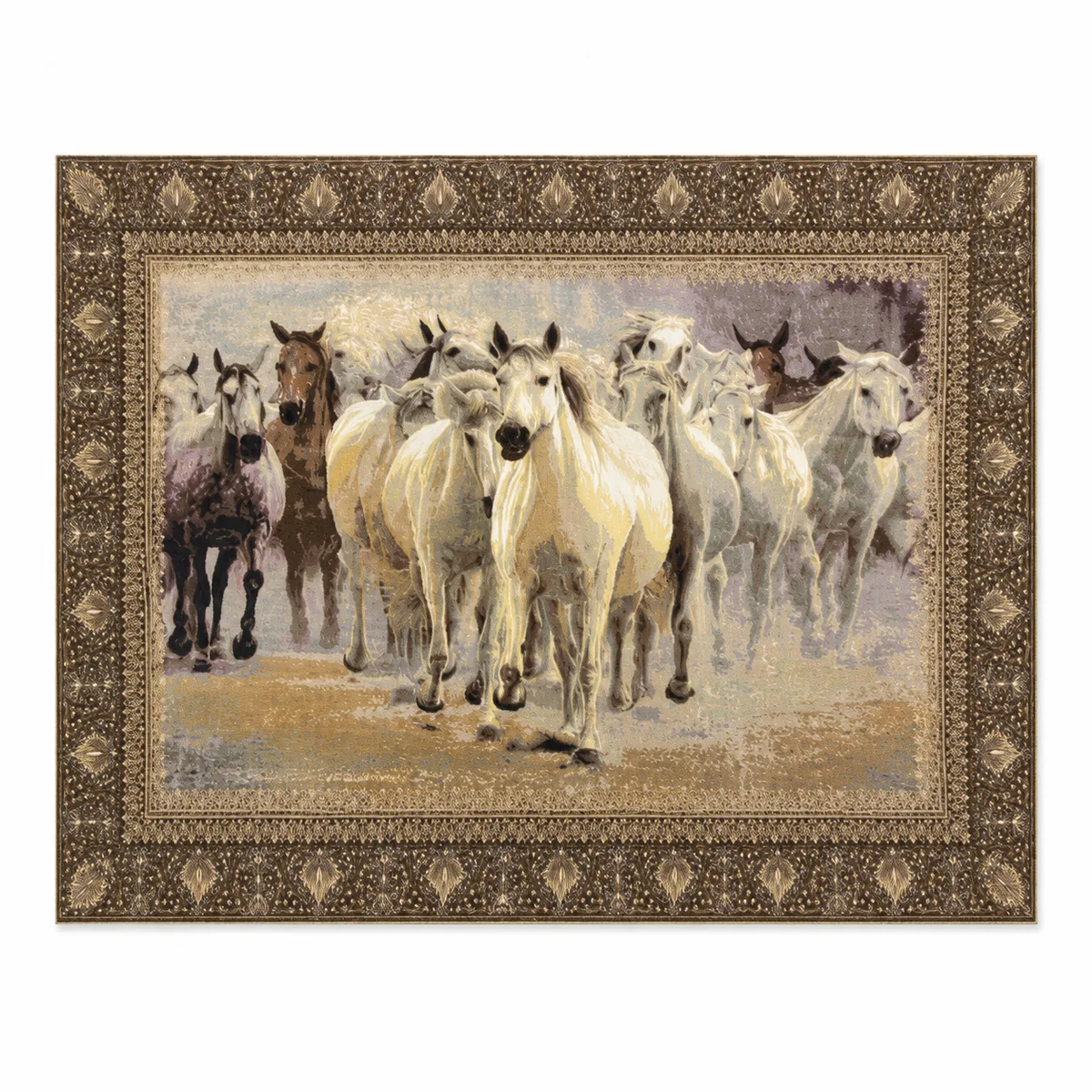 Hereke Silk - White Stallions, Pure Silk, Hereke, Turkey
