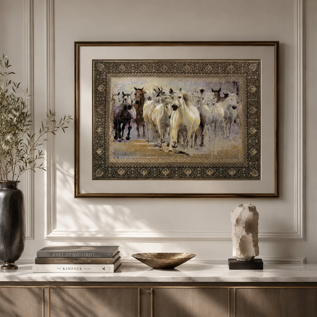 Hereke Silk - White Stallions, thumbnail 2 of 6