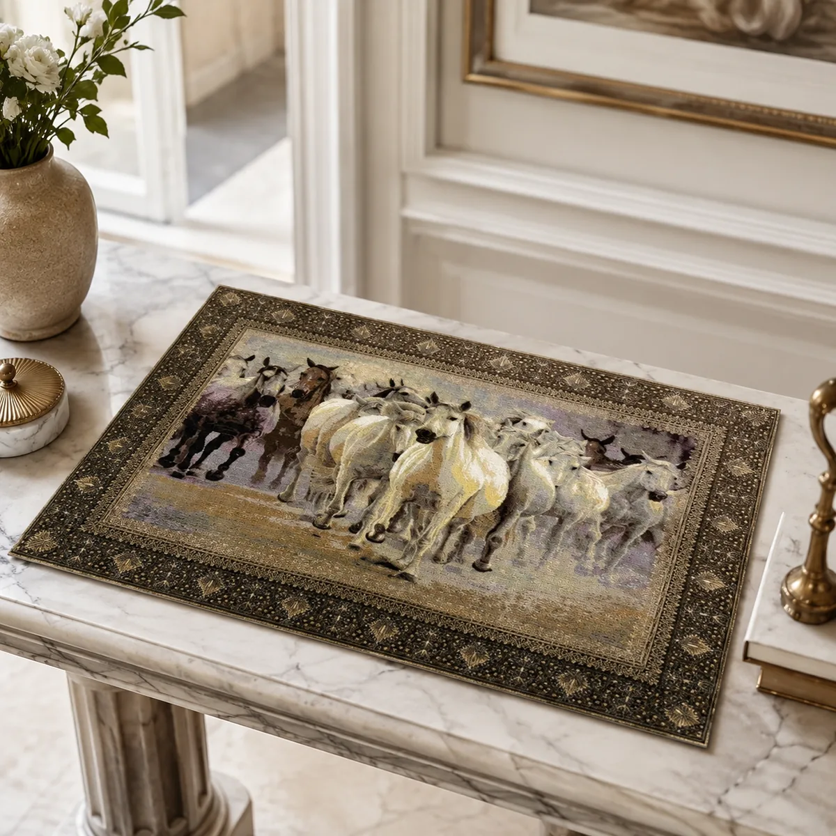 Hereke Silk - White Stallions, thumbnail 3 of 6